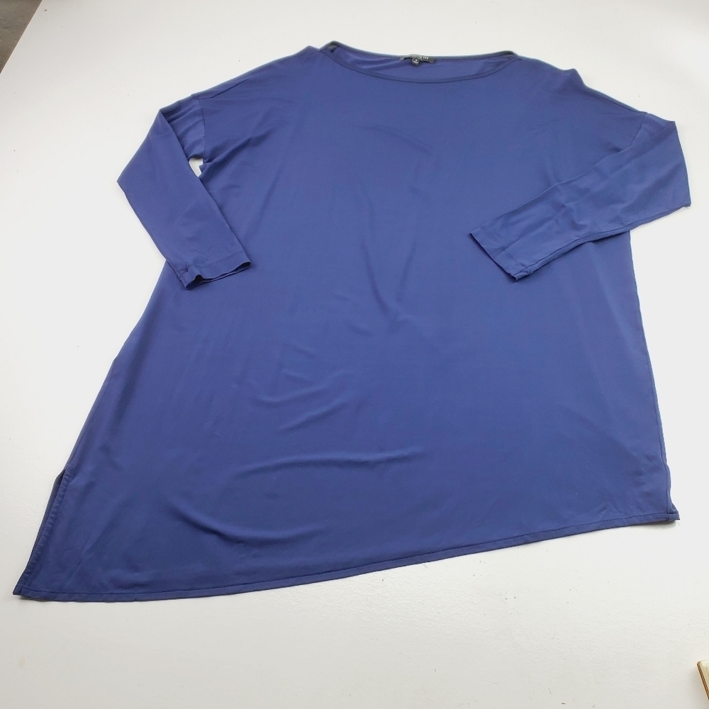 Lafayette 148 Women's S Dark Blue Asymmetrical Hem Tunic Top Jersey Knit Stretch